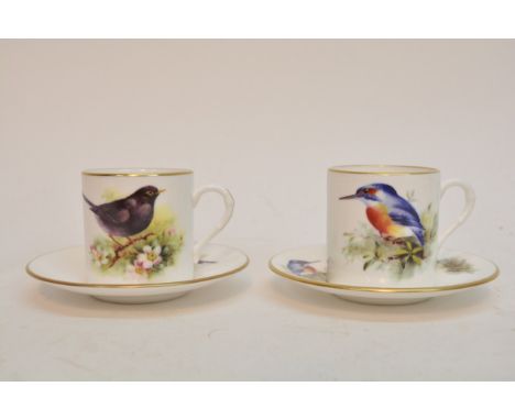 A set of six Royal Worcester porcelain cups and saucers decorated in 'Best Loved Birds' pattern, with certificates