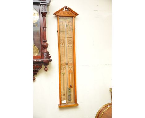An Admiral Fitzroy Barometer with detailed paper chart dial. In an oak case.