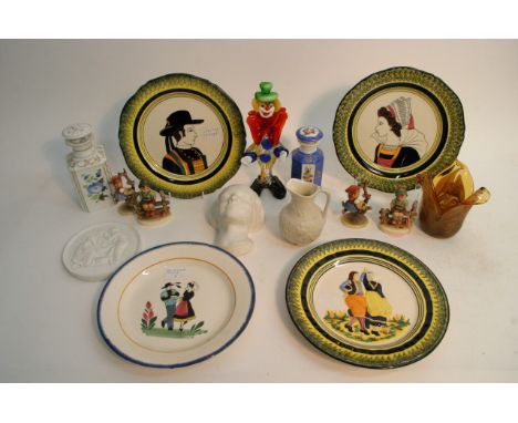 Two 19th century painted porcelain perfume bottles, four Quimper plates, Murano glass, Hummel figures and other items