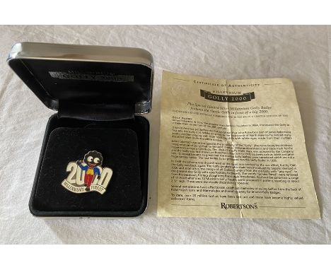 A Millennium Golly 2000, special ltd edition, sterling silver badge in presentation case with certificate of authenticity. Co