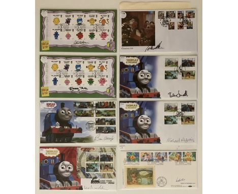 A collection of 8 First Day Covers relating to Children’s Cartoon Actors signed by, Peter Sallis, Robert Rackstraw, Emma Tate
