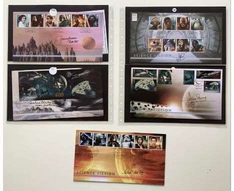 A collection of 5 First Day Covers relating to Star Wars signed by Dave Prowse, John Mollo, Warwick Davis, Caroline Blakiston