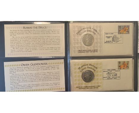 John Pinches Ltd, medallic first day covers. Great Britons to include Robert The Bruce, Owen Glendower, Henry V and Edward Th