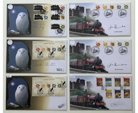 A collection of 6 First Day Covers relating to Harry Potter signed by Jim Broadbent, Miriam Margolyes, Katie Leung, Imelda St
