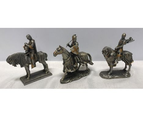 Set of three Veronese pewter figures knights on horseback, approx 10cms h.Condition ReportOne figure with broken sword blade.