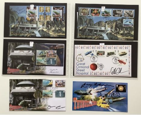 A collection of 6 First Day Covers relating to Thunderbirds signed by Gerry Anderson, Shane Rimmer x 2, Sylvia Anderson, Davi