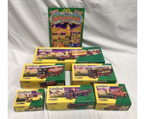 Corgi The Showmans Range, six vehicles. Mint and boxed. Scammell Highwayman Trailer and Caravan set. Foden truck set, Atkinso