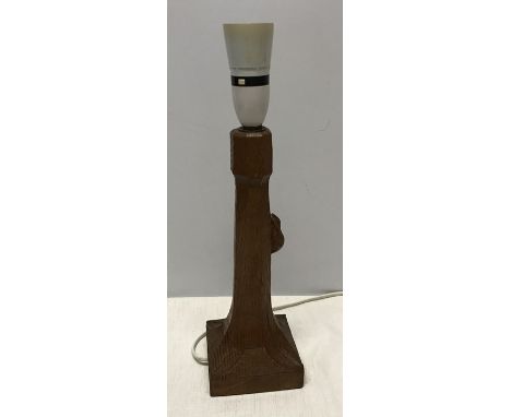 Mouseman, carved oak table lamp 26cms h plus fitting. Base width 9cms.Condition ReportVery good condition, no issues.&nbsp;