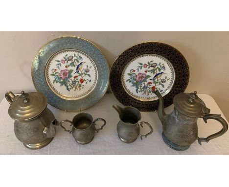 Miscellany to include two Aynsley cabinet plates and a four piece E.P.N.S tea service. Condition ReportPlate worn on tea serv