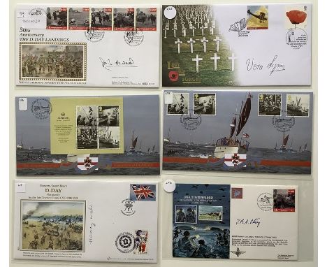 A collection of 12 First Day Covers and a stamped envelope relating to World War 2 signed by Vera Lynn and Richard Todd, Task