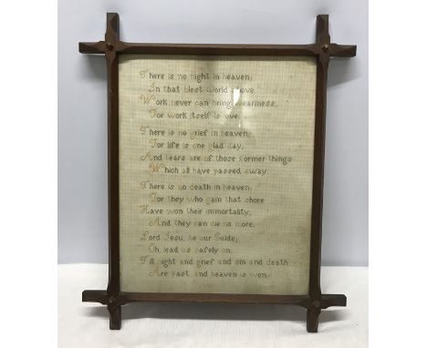 Oak framed Needlework sampler, Religious Verse. 42 h x 34cms w. 