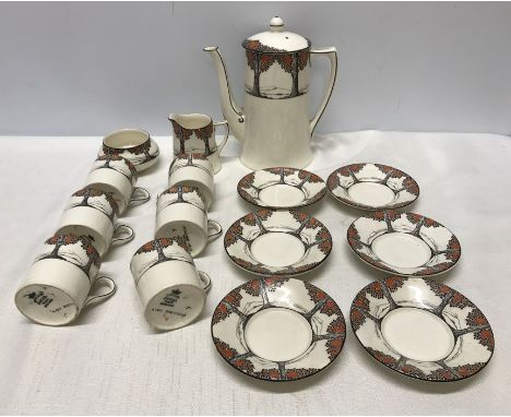 Crown Ducal Orange Blossom coffee set, 15 pieces, six cups and saucers, coffee pot, milk and sugar bowl. Condition ReportGood