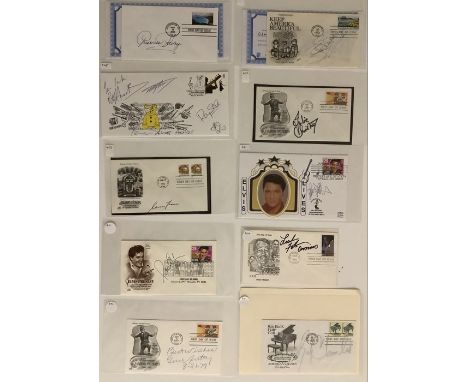 A collection of 27 English and American First Day Covers and Issues relating to Music signed by Pete Best, Pete Waterman x 2,