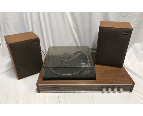 Prinz Stereo System 6, teak cased record player with speakers 64 w x 39cms d. 4 speed 16 16-3345-78 rpm. Condition ReportPlug