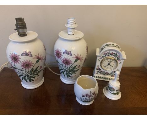 Portmeirion Botanic Garden table lamps 21cms h with a clock, a candle and a bell.Condition ReportAll in good condition with n