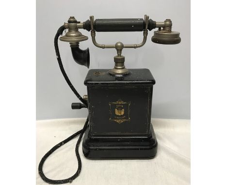 Jydsk Telefon Aktieselskab, hand crank magneto metal cased telephone. 1920's. 23 h x 18cms w. Condition ReportSmall split to 