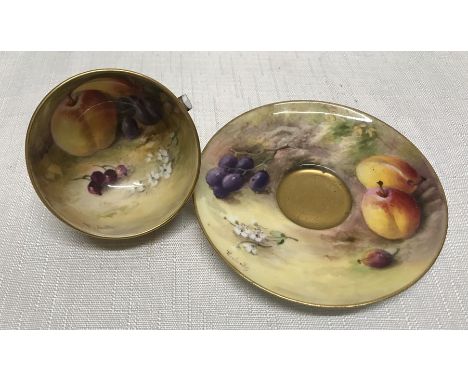 Royal Worcester hand painted fruit design cup and saucer signed Ricketts. Saucer 9.5cm d cup 5.5cm d 3.5cm h,Condition Report