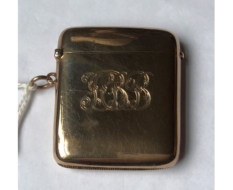 A 9ct gold vesta case. H.M Birmingham 1925, engraved initials to the front. Condition ReportLight surface scratches, overall 