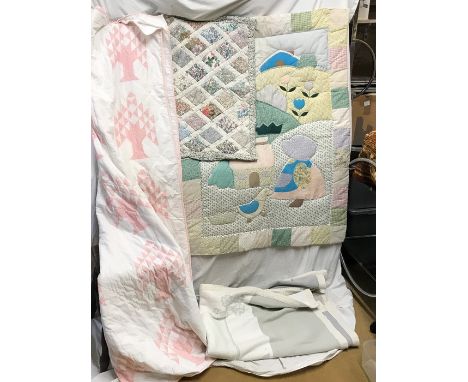 Bed linen, Childs patchwork quilt 88 w 124cms l, patchwork pillowcase and two double bed size covers. Condition ReportGood co