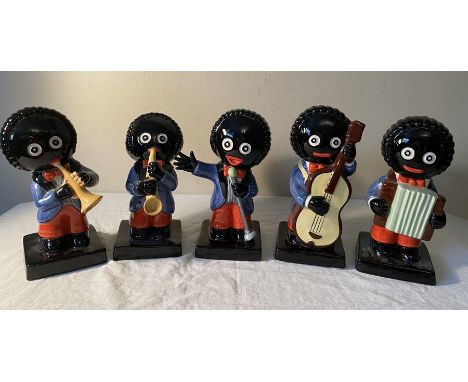 Five limited edition Carlton Ware Robertson Golly band figures to include Accordion 133/1000, Double Base 87/1000, Saxophone 