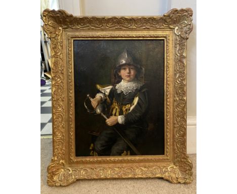 Walter John Bayes (1869-1956) oil on canvas signed left centre. 'In Fathers Footsteps'. 40 h x 31cms w. Appears to be in good