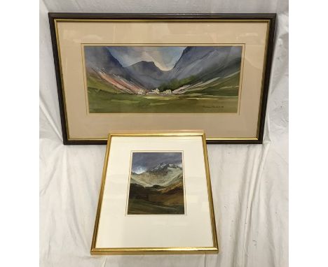 Framed watercolour painting Malcolm Edwards 1985, Clearing Light, Borrowdale, Lake District 18 h x 40cms w together with a sm