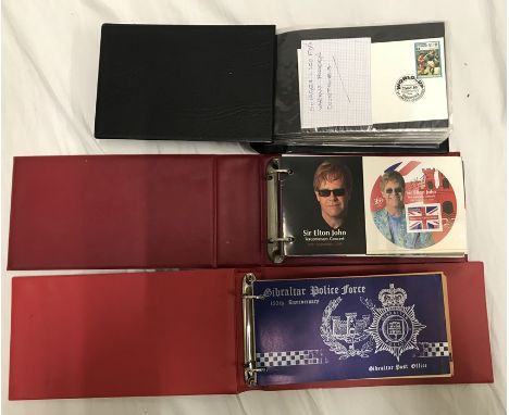 Three albums of First Day Covers and stamps Gibraltar x 2 albums and one of various countries, C1980's to modern.  Condition 