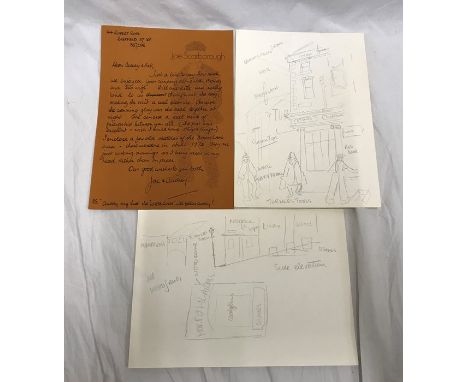 Signed personal letter from Yorkshire artist Joe Scarborough with sketch drawings drawn circa 1972. Condition ReportGood cond
