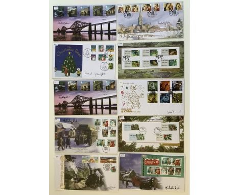 A collection of 35 First Day Covers relating to The Arts signed by Peter Firmin, David Holmes, John Higgins, Chris Draper, Jo