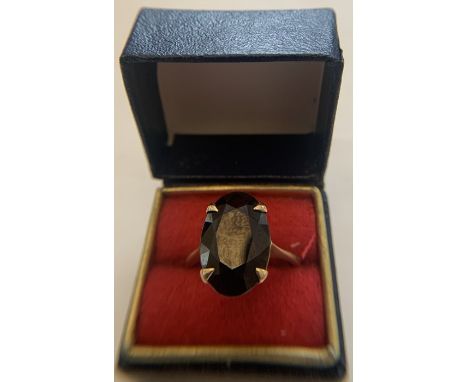 Single stone ladies dress ring set in 9 ct gold, size L. 3.3gms total weight. Condition ReportSome scratches to stone.&nbsp;