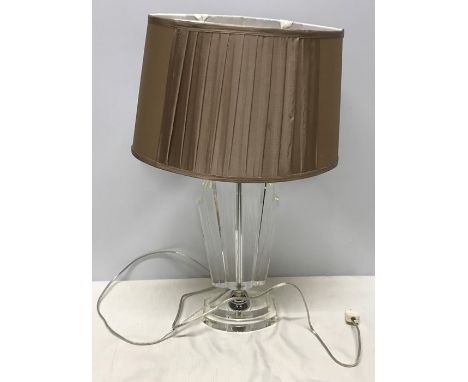 Heavy crystal glass table lamp and shade. Lamp 38cms with shade 58cms h. Condition ReportVery good condition, no issues.&nbsp