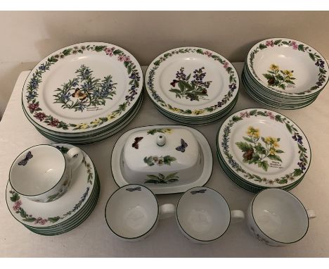 Royal Worcester part dinner and tea service 'Worcester Herbs' 6 x 26cms d plates, 6 x 21cms d plates, 6 saucers, 6 bows, lidd