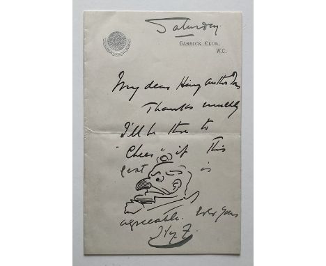 A note hand written by the British Illustrator Harry Furniss (1854-1925) and a sketch. The note is not dated but headed Salis