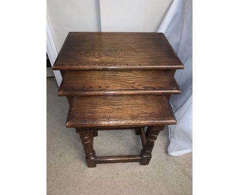 A good quality nest of three oak tables.  Largest 55cms w x35cms d 49cms h.Condition ReportA water mark ring to the smallest 