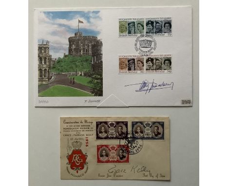 2 First Day Covers signed by Grace Kelly, stamped 19th April 1956 (French) and Rainier, Prince of Monaco stamped 21st April 1