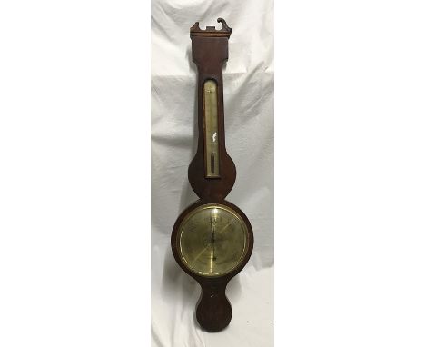 A 19thC banjo barometer, metal faced F Dubini, Baldwins Garden London. For restoration. Condition ReportMain dial and thermom