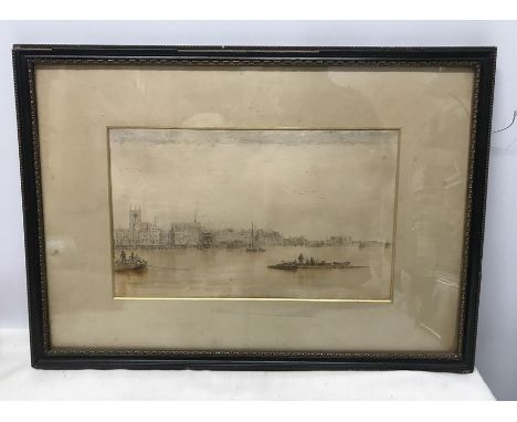 A W.F. Settle watercolour painting, inscription on back of drawing. Hull from the Humber circa 1877. 20 h x 32cms w. Conditio