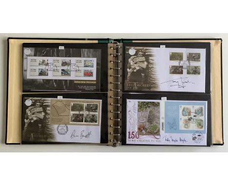 An album with a collection of 43 First Day Covers relating to Authors, Writers and Journalist signed by Jane Hissey; Ruth Ren