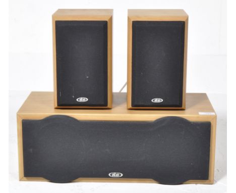 Eltax - A matching pair of shelf speakers model Millennium Mini and matching Liberty Centre speaker with each having wood ven