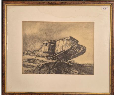 Bone (Sir Muirhead)1917 lithograph print depicting wartime tank scene. [Frame- 59x70cm]