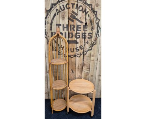 Contemporary light oak two tier serving trolley and mid century bamboo plant stand. 