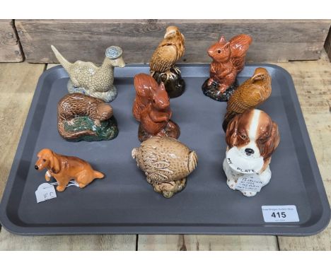 Tray of collectable porcelain; Beswick Beneagles decanters- Loch Ness Monster, Haggis, Eagle, squirrel and otter. Together wi