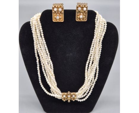 900 Grade silver and gilt multistrand Mother of Pearl Necklace &amp; Earrings. 