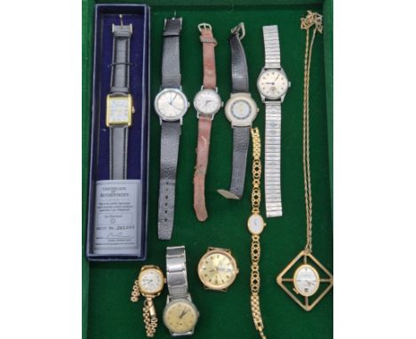 A Collection of vintage watches; Summit 17 jewels Incabloc, Smiths gents watch, Timex shockproof, Leda, Sheffield pendant wat