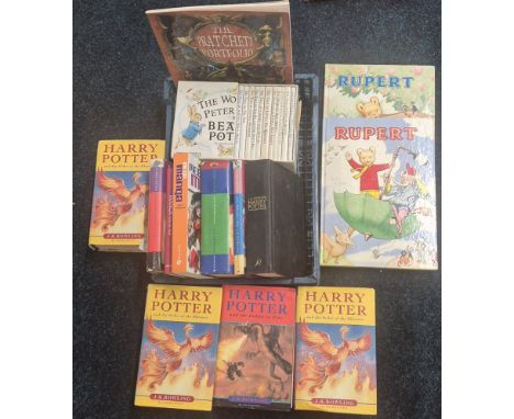 A Small crate of collectable books; Two First edition Harry Pottery- Deathly Hallows books, Manga step by step, Mega Manga, B