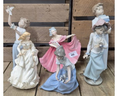 A Collection of Nao &amp; Royal Doulton figures; Summer Breeze HN3724, Elaine HN3307, Nao book collector &amp; other figures