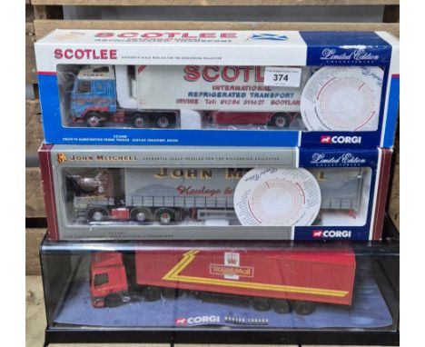 A collection of three Corgi 1.50 scale Lorries &amp; trailors; Scotlee Volvo FH Globe trotter fridge trailer CC12420, John Mi