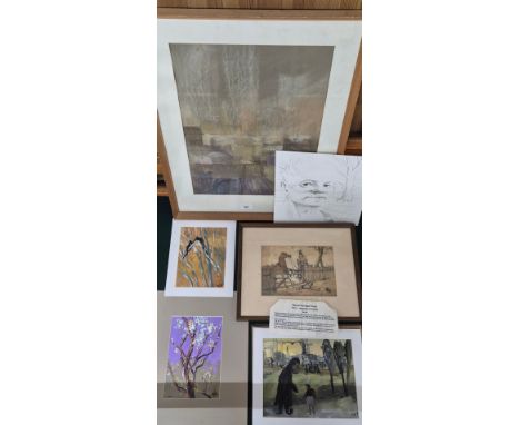 A Collection of various unframed and framed artworks; Various paintings by Rachel Grainger- Hunt [Irish], Pen sketch by F. Mc