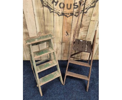 Two pairs of antique wooden painters step ladders 
