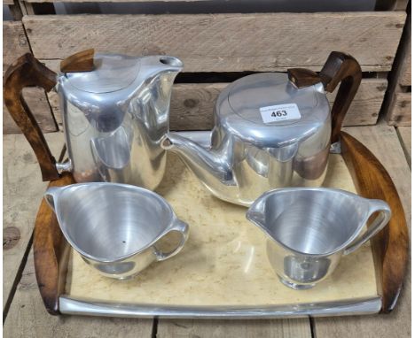 Mid century Five piece Piquot ware tea service with tray 